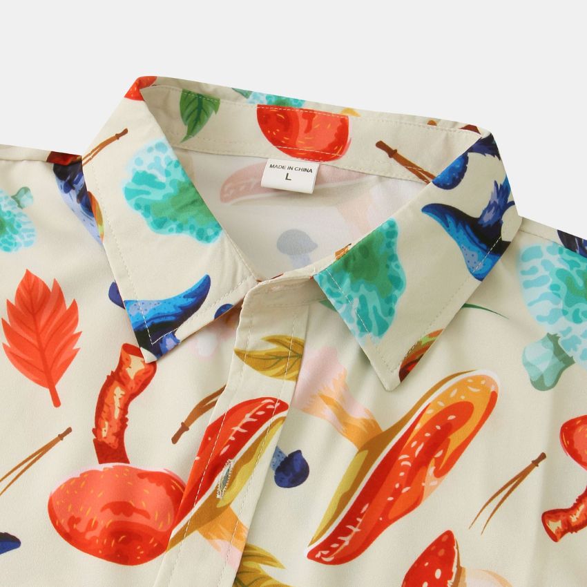 Men's Colorful Mushroom & Nature Print Short Sleeve Shirt - Noriastylez