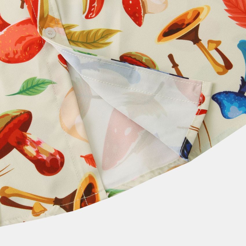 Men's Colorful Mushroom & Nature Print Short Sleeve Shirt - Noriastylez