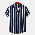 Men's Navy & White Vertical Stripe Short Sleeve Shirt - Noriastylez
