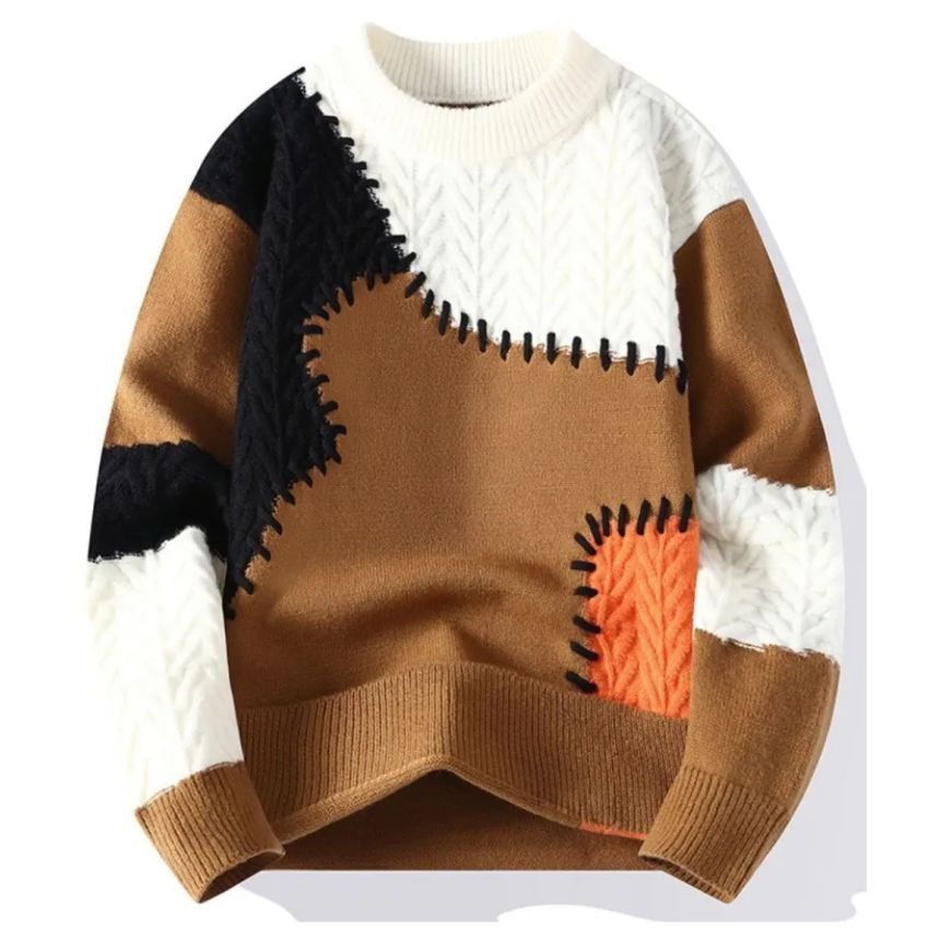Casual Color Matching Long Sleeve Knitted Sweater - Noriastylez