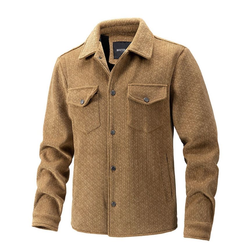 Men’s Trendy Velvet Long Sleeve Pocket Jackets Caramel