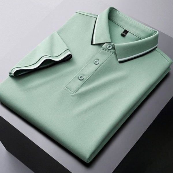 Men’s Mercerized Pearl Cotton Lapel Short Sleeve Polo Shirt Green