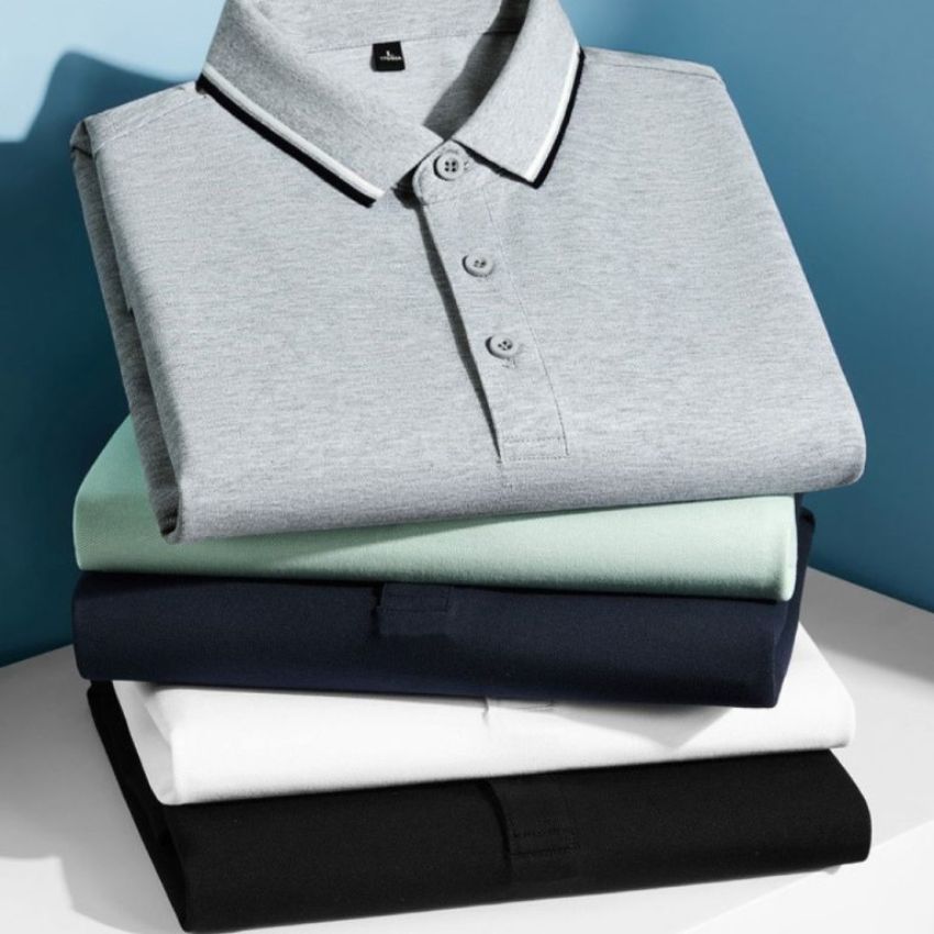 Men’s Mercerized Pearl Cotton Lapel Short Sleeve Polo Shirt Green