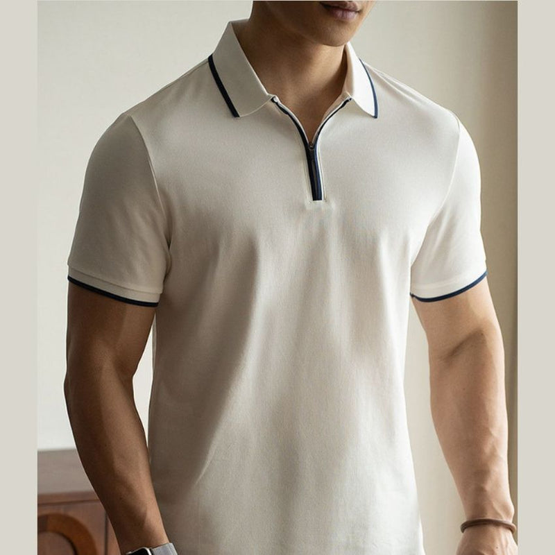 Men’s Ice Silk Contrast Half-Zip Short Sleeve Polo Shirt Black
