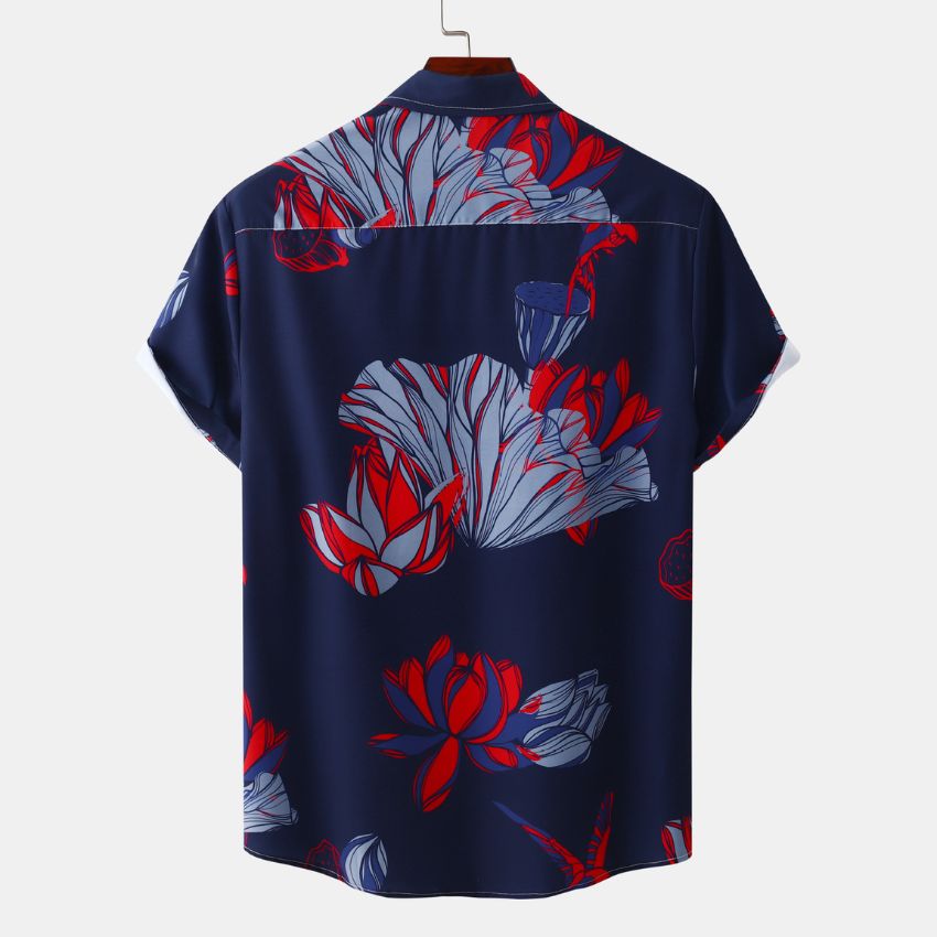Floral Red Rose Print Short-Sleeve Fashion Shirt C263