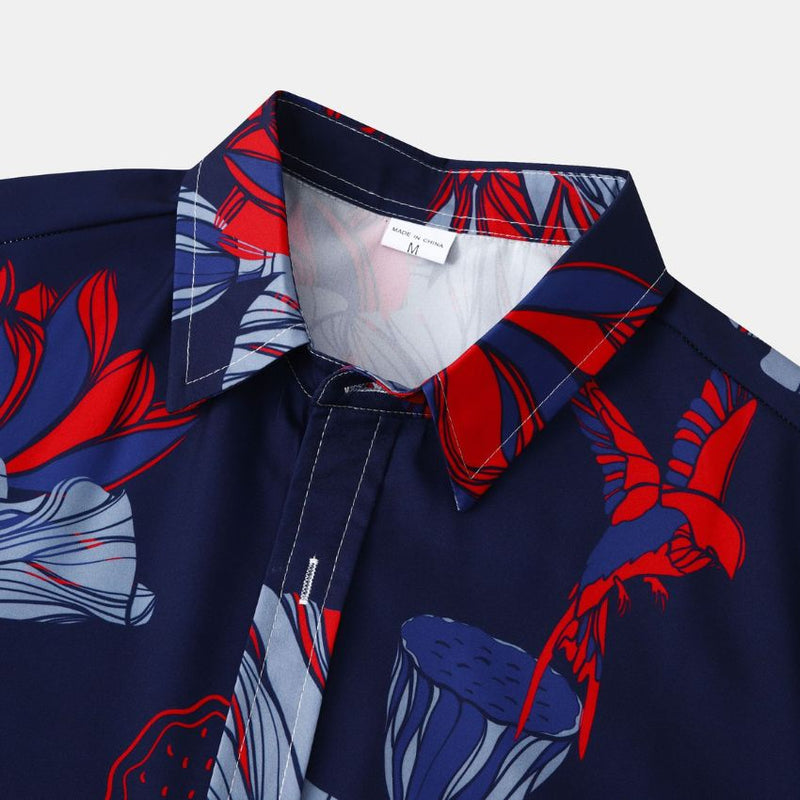Floral Red Rose Print Short-Sleeve Fashion Shirt C263