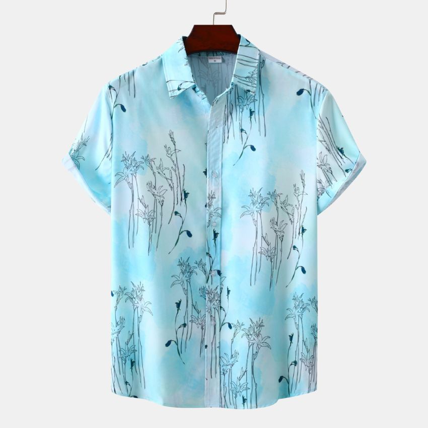 Men’s Sky Blue Floral Print Short Sleeve Shirt C265