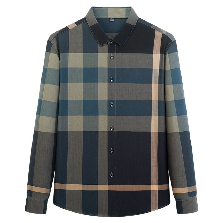 Men’s Blue Grey Plaid Designer Shirt – Premium Long Sleeve