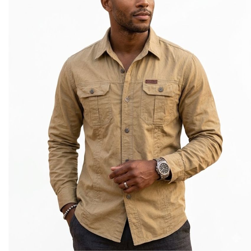 Men’s Khaki Outdoor Utility Long Sleeve Shirt
