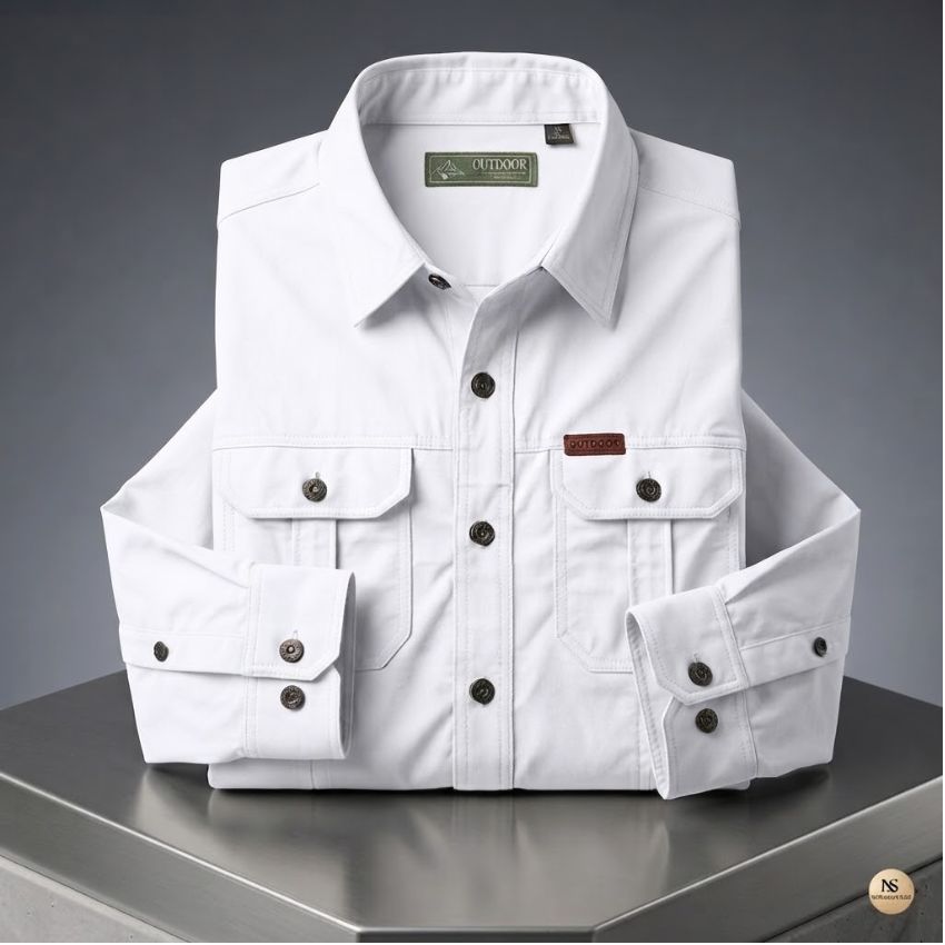 Men's Matte White  Long-Sleeve Outdoor Shirt