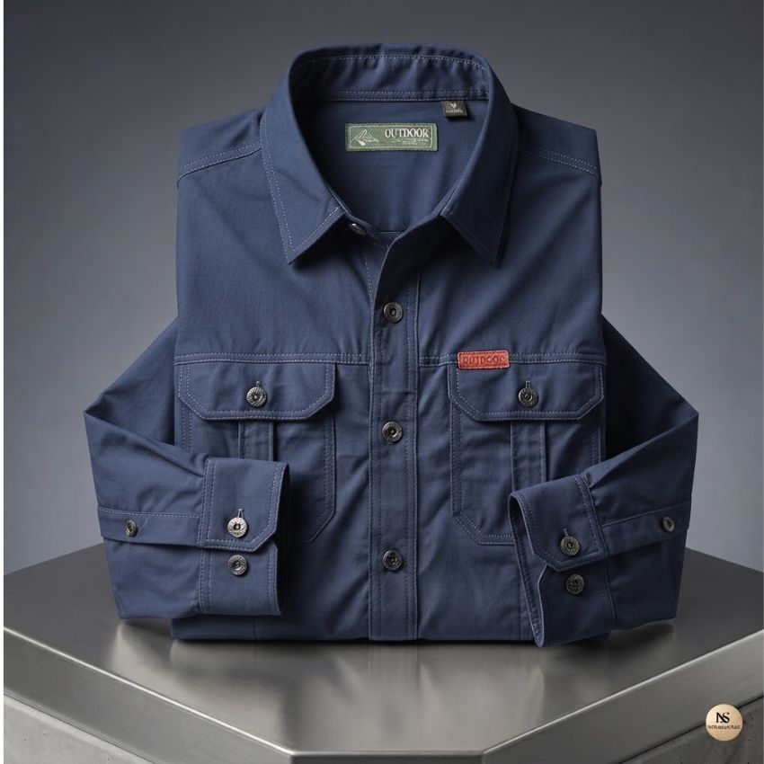 Men's Navy Blue Long-Sleeve Outdoor Shirt