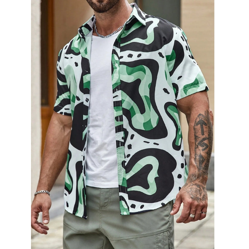 Men’s 4-Way Stretch Short Sleeve Abstract Print Shirt - Noriastylez
