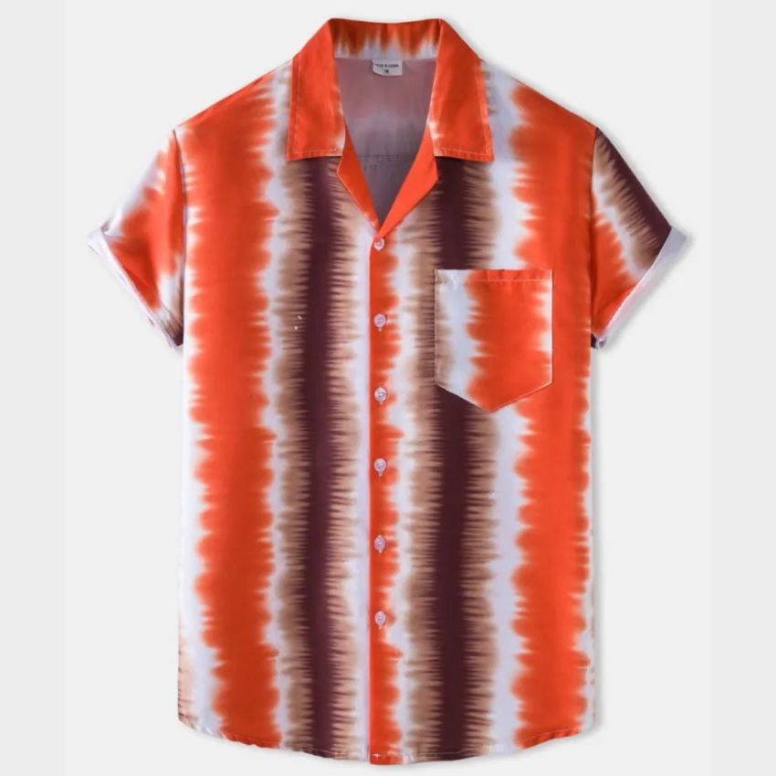 Men’s Striped Printed Short-Sleeved Shirt - Noriastylez