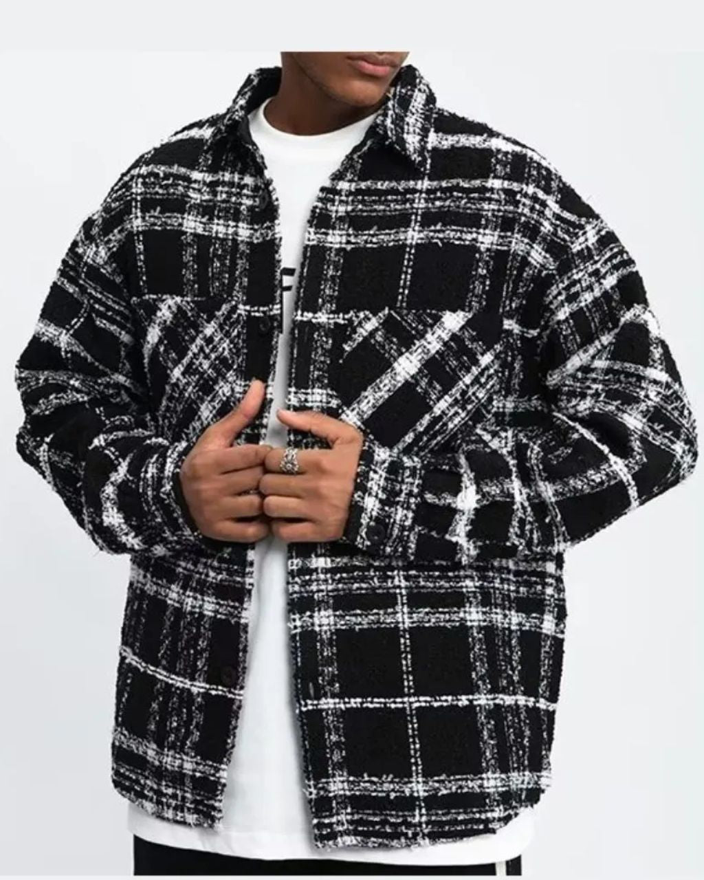 Men’s Woolen Coat Street Woven Plaid Jacket - Noriastylez
