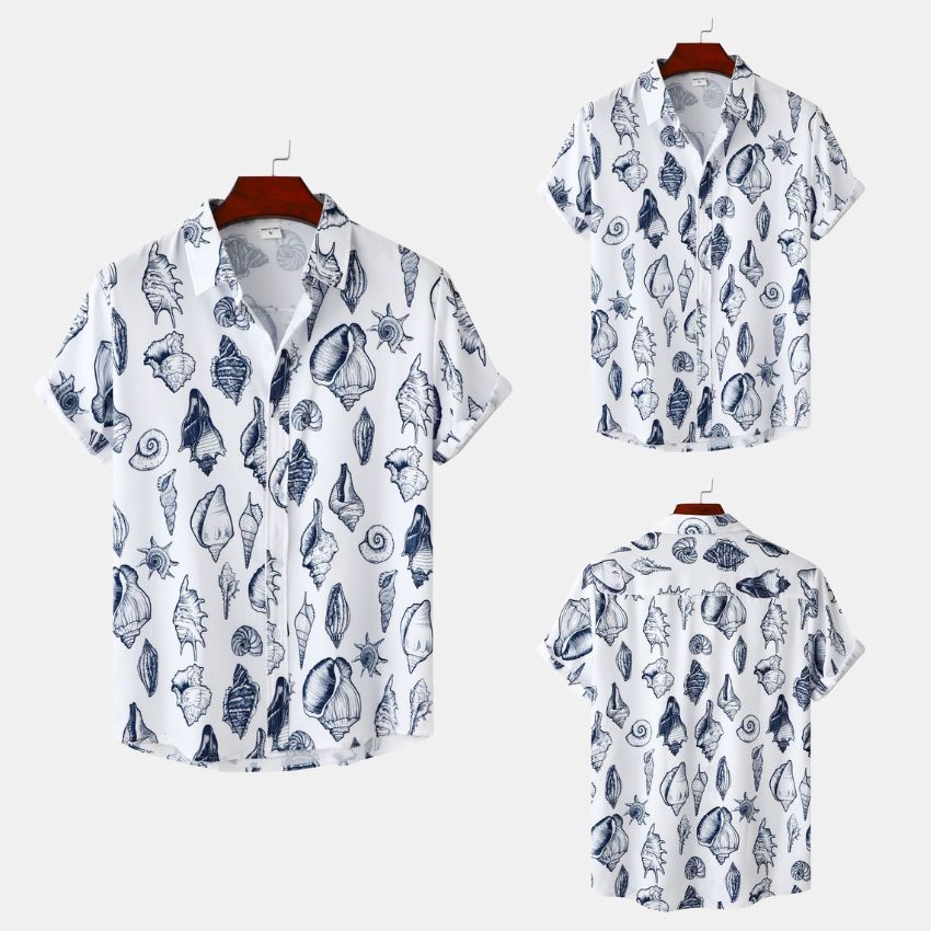 Men's Casual Seashell Print Hawaiian Shirt - Noriastylez