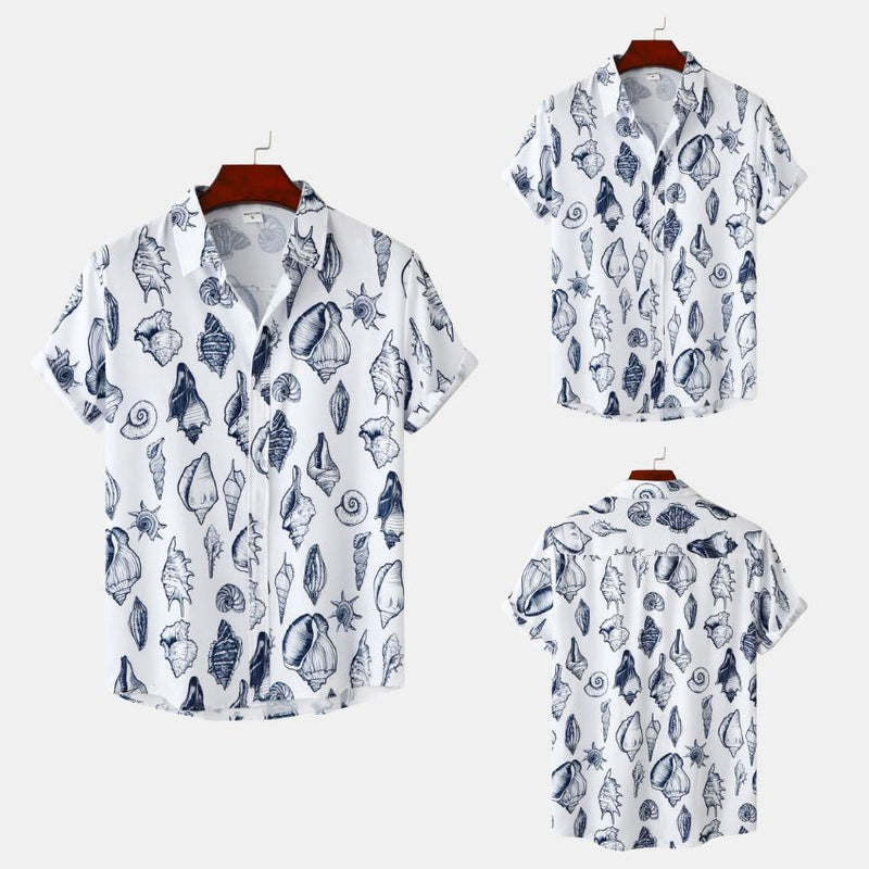 Men's Casual Seashell Print Hawaiian Shirt - Noriastylez