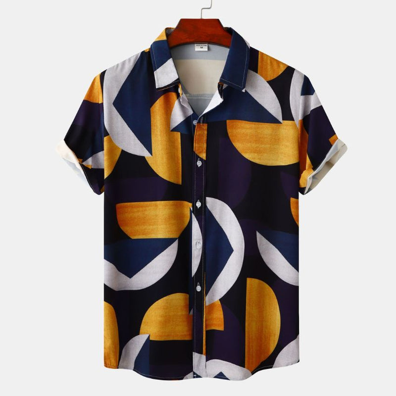 Men's Abstract Geometric Print Casual Short Sleeve Shirt - Noriastylez