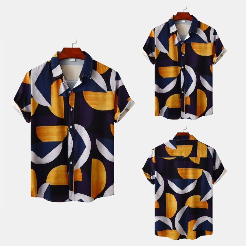 Men's Abstract Geometric Print Casual Short Sleeve Shirt - Noriastylez
