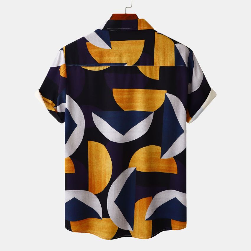 Men's Abstract Geometric Print Casual Short Sleeve Shirt - Noriastylez