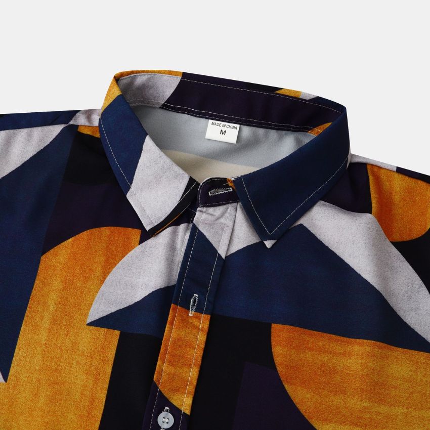 Men's Abstract Geometric Print Casual Short Sleeve Shirt - Noriastylez