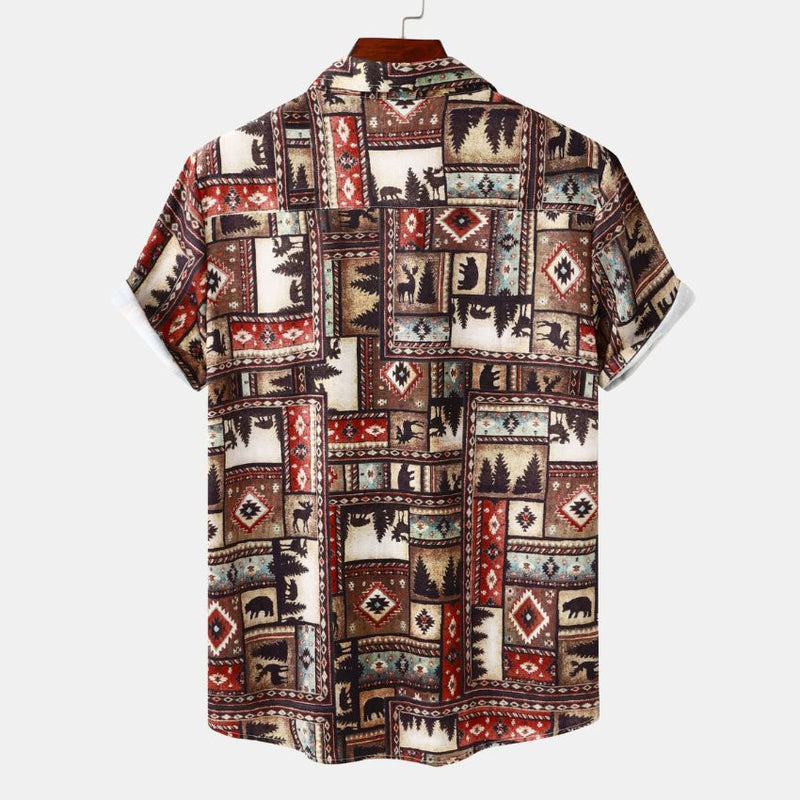 Men's Tribal Print Short Sleeve Button-Up Shirt - Noriastylez