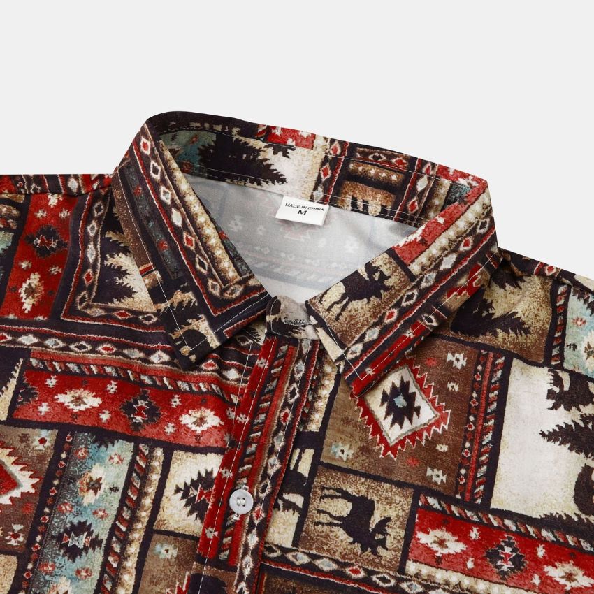 Men's Tribal Print Short Sleeve Button-Up Shirt - Noriastylez