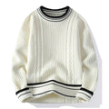 Elegant Striped Ivory Cable Knit Sweater Black