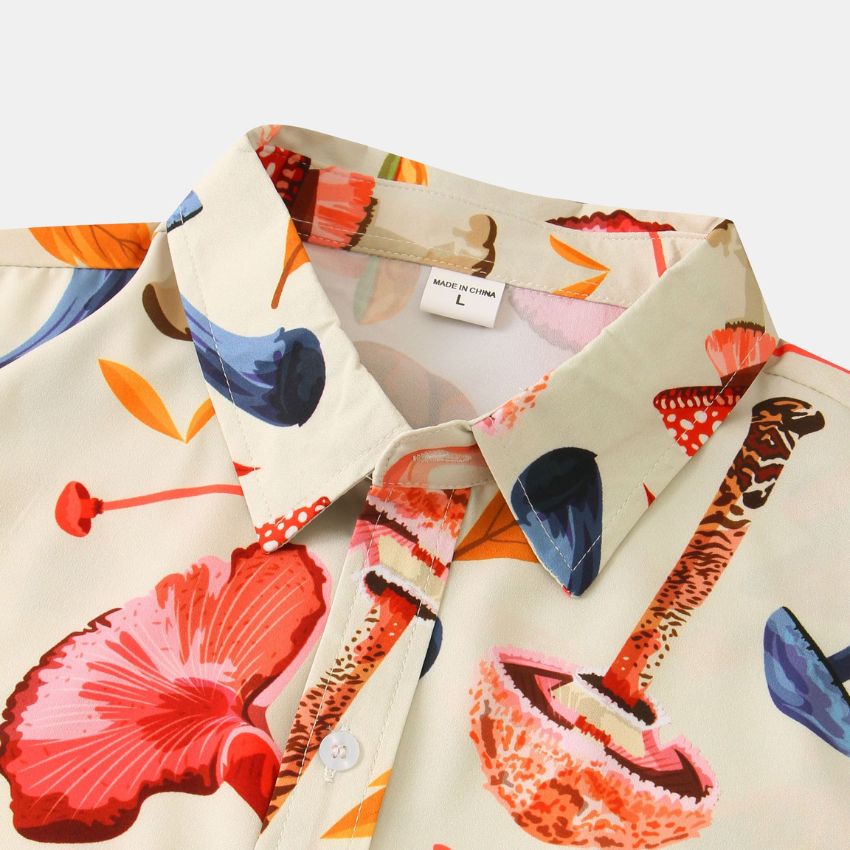 New Men's Colorful Mushroom & Nature Print Short Sleeve Shirt C191