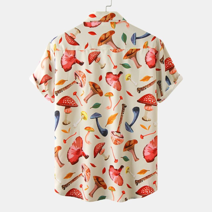 New Men's Colorful Mushroom & Nature Print Short Sleeve Shirt C191
