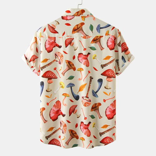 New Men's Colorful Mushroom & Nature Print Short Sleeve Shirt C191