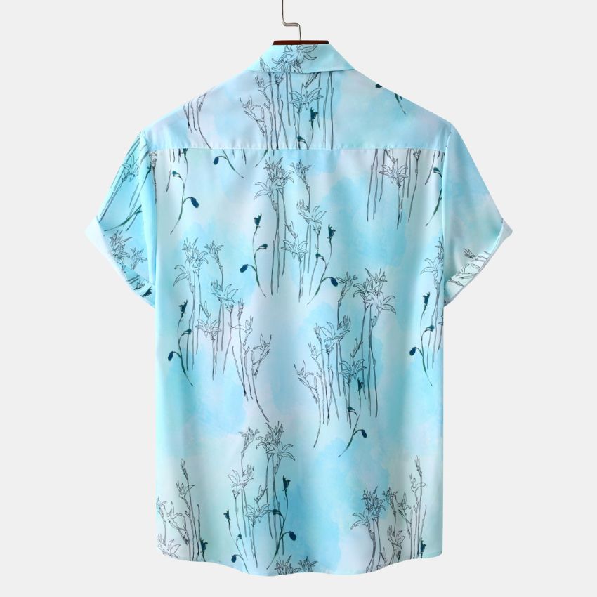 Men’s Sky Blue Floral Print Short Sleeve Shirt C265