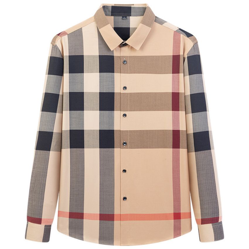 Men’s Premium Slim Fit Beige Plaid Long Sleeves Shirt
