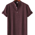Men’s Solid Color Collar Short-Sleeved Shirt Brown