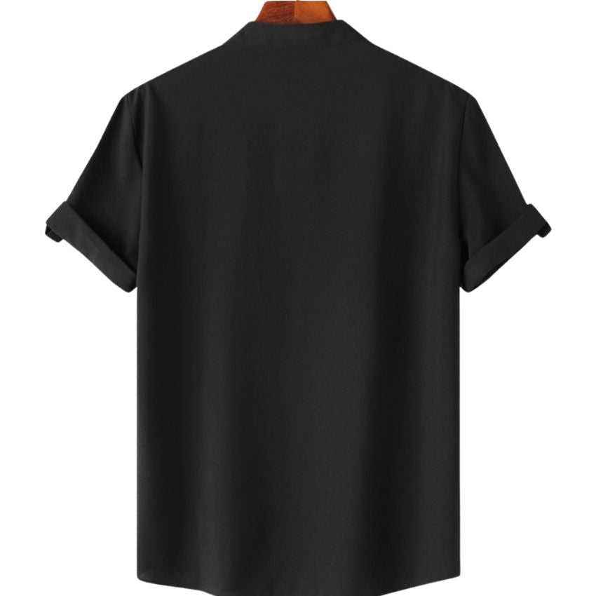 Men’s Solid Color Collar Short-Sleeved Shirt Black
