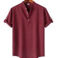 Men’s Solid Color Collar Short-Sleeved Shirt Wine Red