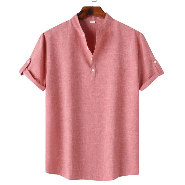 Men’s Solid Color Collar Short-Sleeved Shirt Red