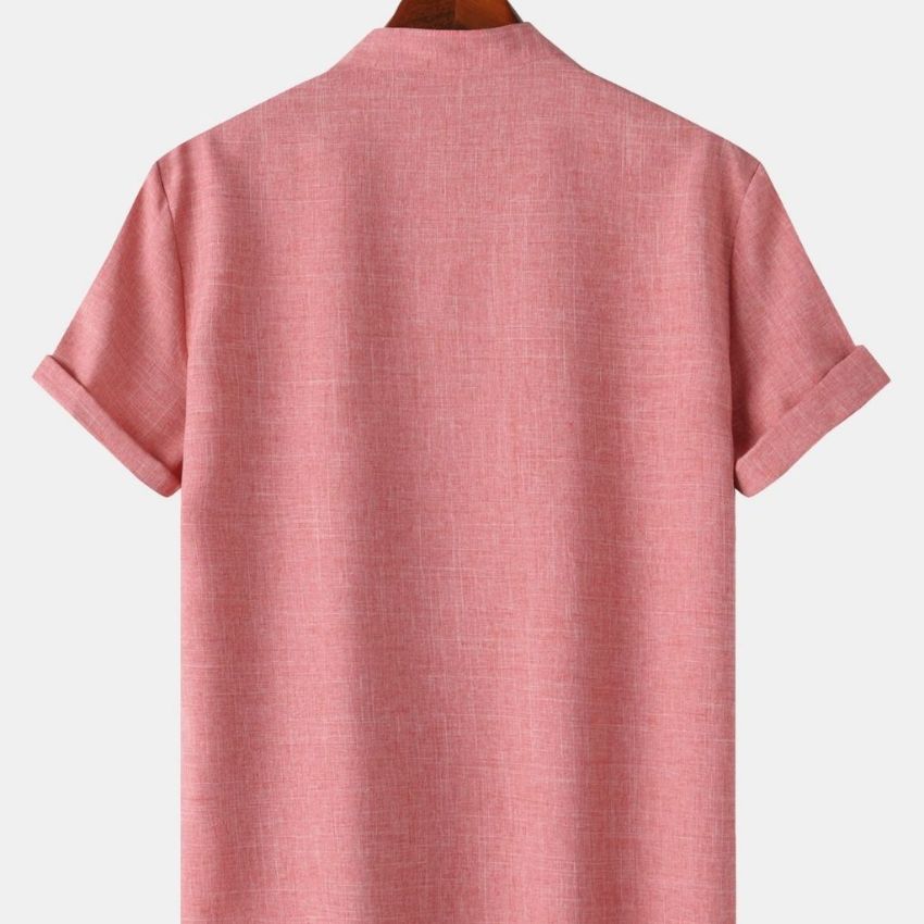 Men’s Solid Color Collar Short-Sleeved Shirt Red