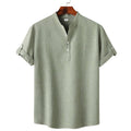 Men’s Solid Color Collar Short-Sleeved Shirt Light Green