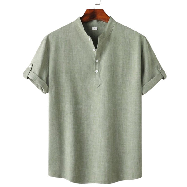 Men’s Solid Color Collar Short-Sleeved Shirt Light Green