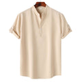 Men’s Solid Color Collar Short-Sleeved Shirt Khaki
