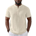 Men’s Cream Textured Mandarin Collar Knit Tee
