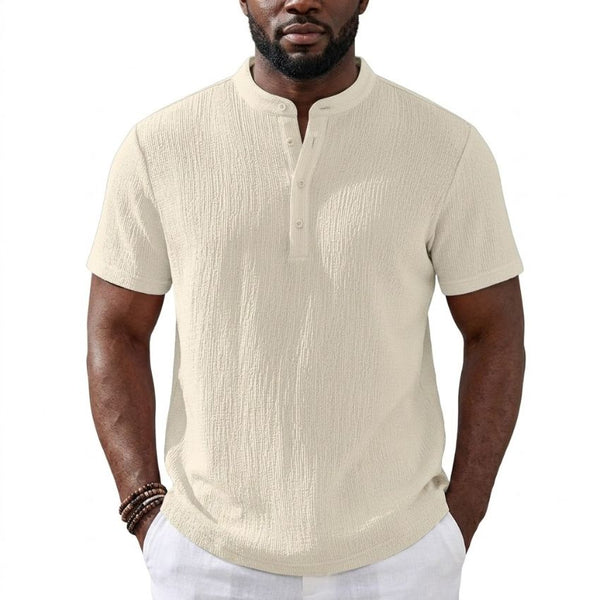 Men’s Cream Textured Mandarin Collar Knit Tee