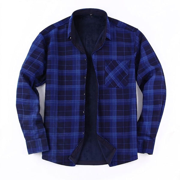 Men’s Premium Thermal-Lined Plaid Navy Blue/Black Shirt