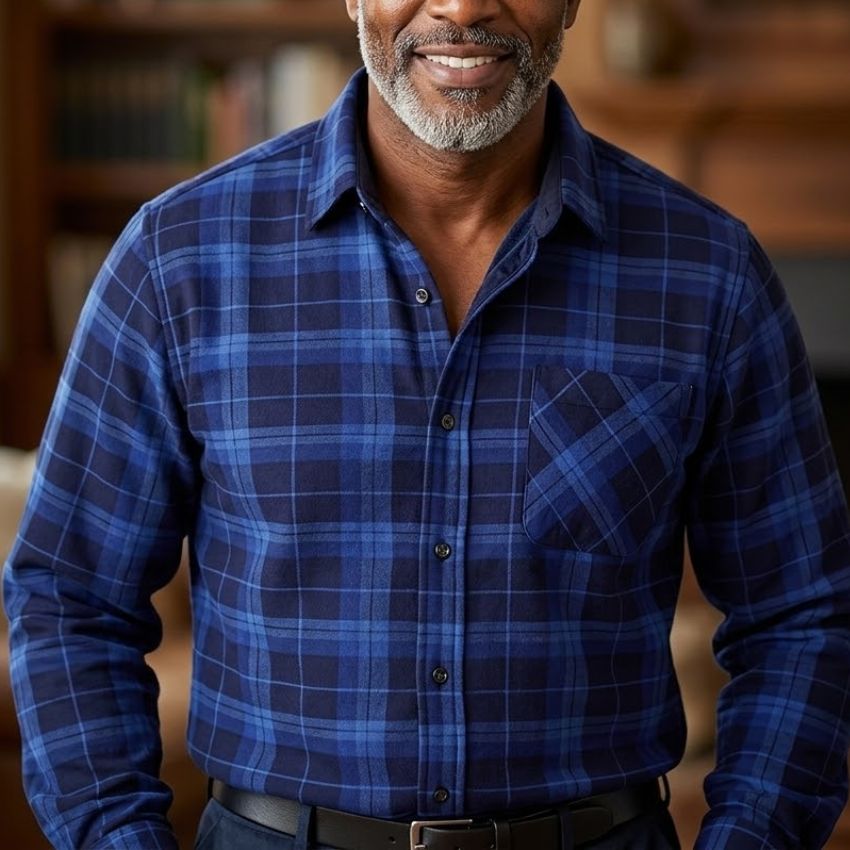 Men’s Premium Thermal-Lined Plaid Navy Blue/Black Shirt