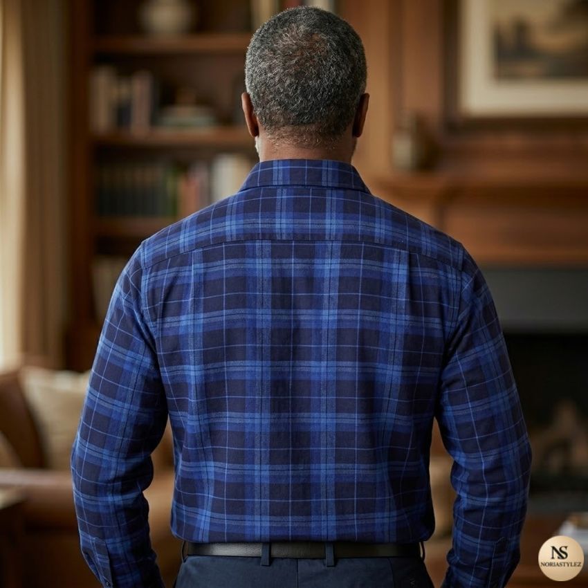 Men’s Premium Thermal-Lined Plaid Navy Blue/Black Shirt
