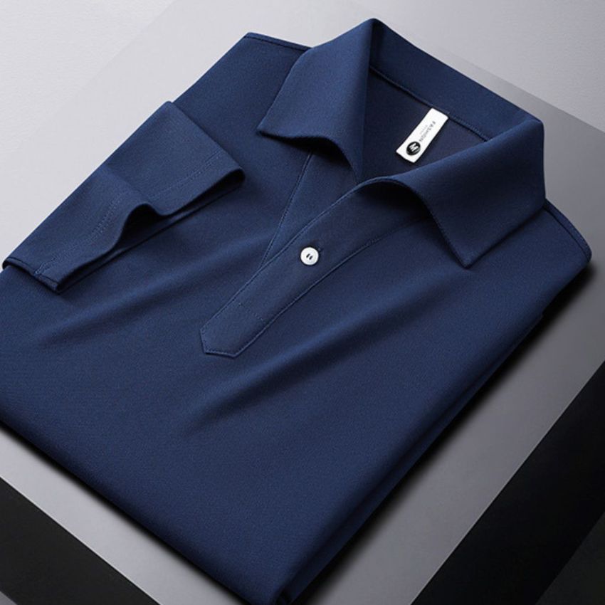 Men’s Light Luxury Casual POLO Slit Collar Cotton Breathable T-shirt Navy blue