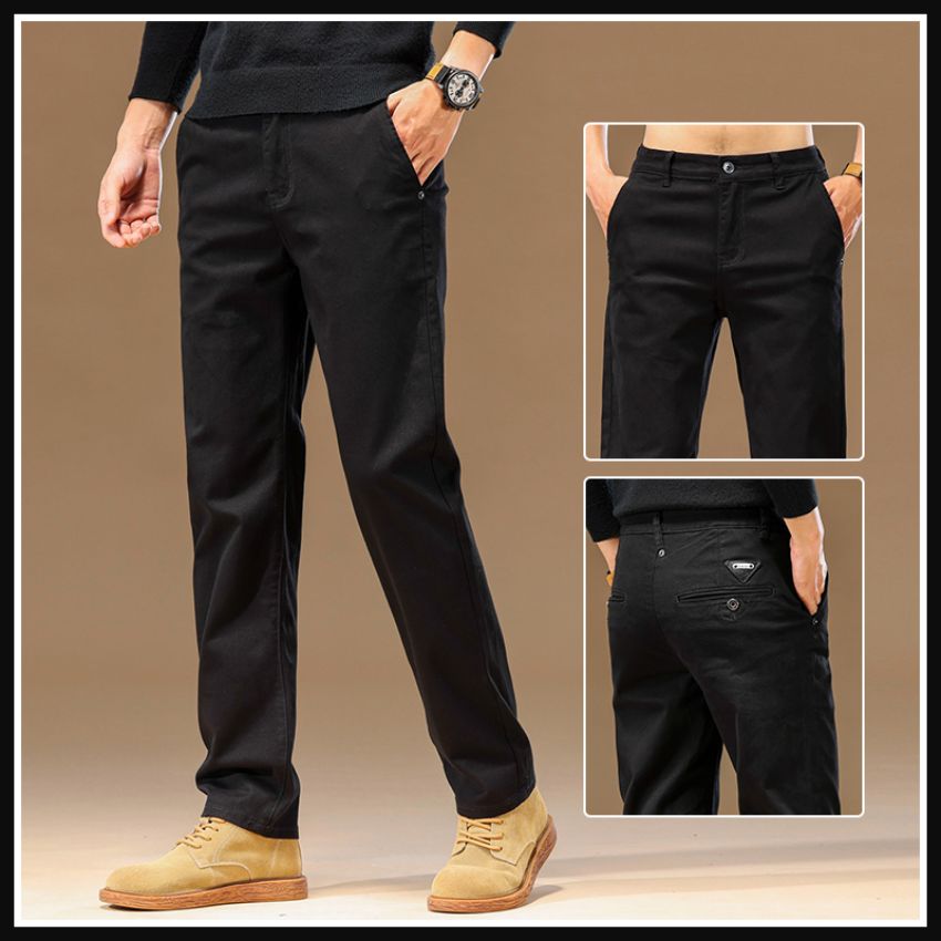 Men’s Premium Versatile Casual Chinos – Tailored Straight Fit, All-Day Comfort- Black