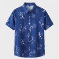 Men’s Navy Short-Sleeve Button-Up Shirt with White Floral Line Art Print C248 - Sales