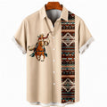 Men's Western Cowboy Horse Print Aztec Panel Shirt QNT004