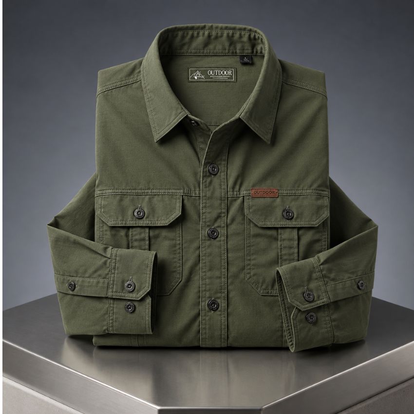 Men's Premium Green Long-Sleeve Outdoor Shirt